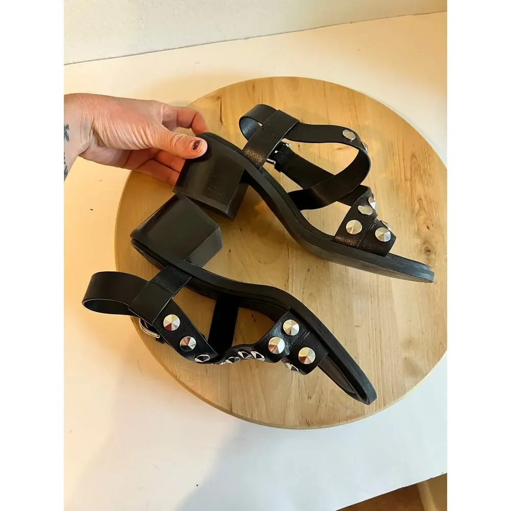Rag & Bone Black Genuine Leather Silver Studded Chunky Sandal Size 7.5-8 / 38